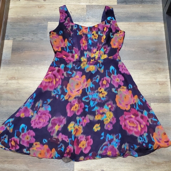 Tahari A-Line Sleeveless Midi Dress in Purple and Pink - Picture 1 of 9